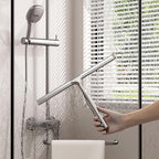 Shower Squeegee for Glass Doors, Stainless Steel Shower Squeegee for Bathroom, Window and Tiles, All-Purpose Squeegee with Adhesive Hook-10”, Chrome