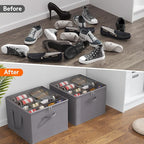 Lifewit Shoe Storage Organizer for Closet, Fabric Large Shoe Box Storage Containers with Clear Cover, Foldable Bins for Boots Heels Sneakers Fits 72-96 Pairs (Each 12-16 Pairs) 6 Pack Gray