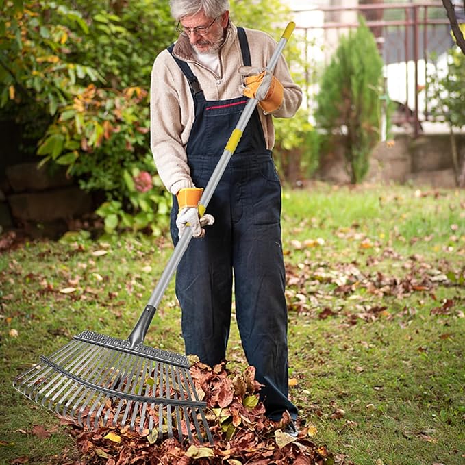 ﻿Stanew 65 Inch Garden Leaf Rake Set ,for Leaves Adjustable Long Handle Rake Sturdy Metal Yard,Garden Rakes17 Wide with 15 Gallon Garden Bag for Gardening Lawns Yard Outdoor Camping