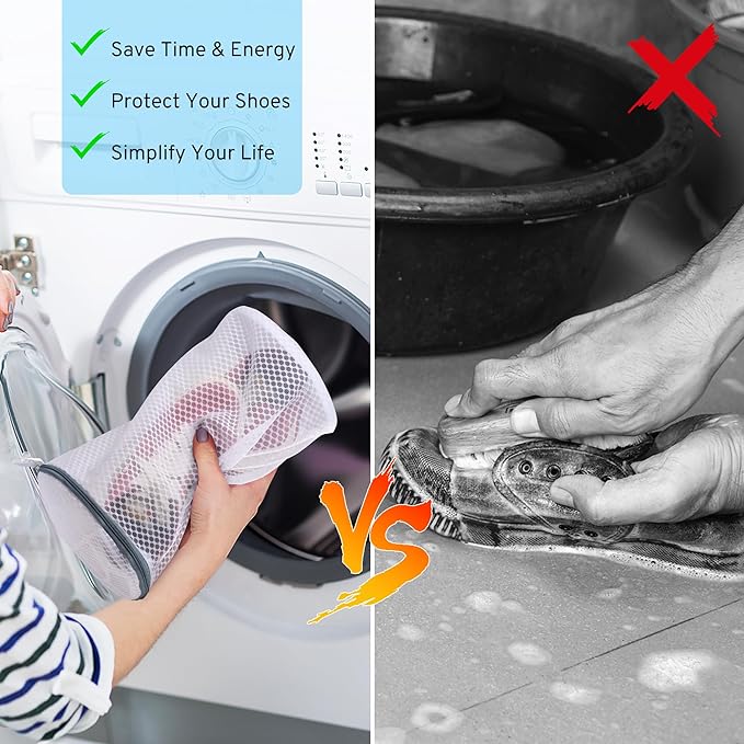 2 Pack 2 Size 120g Honeycomb Shoe Washing Machine Bag, Fabric Shoe Bag with Auto-Lock Zipper, Washing Laundry Bag for Sneaker, Running Shoes, Sock, Bras, Toys