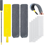 Qaestfy Under Appliance Cleaning Tool with Long Handle, 2 Reusable Microfiber Pads, 5 Disposable Dusting Cloths, Retractable Flat Gap Duster (30-63”) for Behind Fridge, Washer, Bed, Furniture