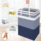 BlissTotes 3-Pack Laundry Basket, Freestanding＆Waterproof Laundry Hamper, Collapsible Tall Clothes Hamper with Easy Carry Handles for Clothes, Towels in the Family and Dorm,Gradient Blue,75L