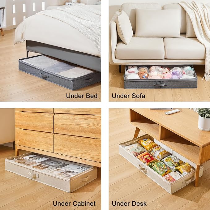 3 Pack Under Bed Storage Containers, Low Profile Underbed Shoes and Clothes Storage Organizer with Sturdy Sidewalls/Bottom, Large Dorm Storage Bins,33 * 17 * 4.5 inches,45L
