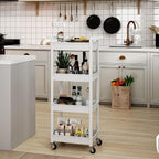 4 Tier Rolling Cart with Handle, Utility Cart with Table Top Easy Assembly Bathroom Storage Cart on Wheels for Office, Living Room, Kitchen, Craft Room, White