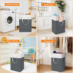 TasticTotes laundry basket 3-Pack, laundry hamper, Hamper with handles, collapsible laundry baskets, Waterproof dirty clothes hamper, Towel Storage for Home or Dorm, 75L-Grey