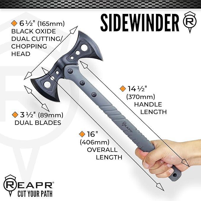 Reapr Sidewinder Tactical Double Axe – 16" Dual-Headed Survival Hatchet with 2Cr13 Stainless Steel Cast Head, Black Oxide Finish, Nylon-Reinforced Handle, Ballistic Sheath – Camping, Hunting, Outdoor