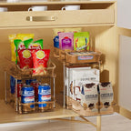 Delamu 2 Sets of 2-Tier Clear Under Sink Organizers and Storage, Multi-Purpose Stackable Bathroom Cabinet Organizers, Amber