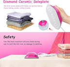 Newbealer Travel Iron with Global Voltage, 100-240V Mini Dry Iron for Clothes (No Steam), Max 300W, 60s Heat Up, 302℉ Non-Stick Ceramic Soleplate, 0.8lbs Ultra-Lightweight (Hotpink)