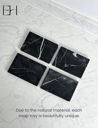 Natural Marble Soap Dish for Shower with Silicone Non-Slip Feet, Stone Drying Tray, Bar Soap Saver, Holder Container for Bathroom Decor Accessories(Black Marquina, Rectangular)
