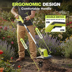 Saker 22V Cordless Electric Garden Tiller Cultivator, Lightweight Rototiller for Gardening, 9-Inch Tilling Width, 6.3-Inch Depth for Soil Preparation, Weeding, and Gardening 2 Batteries SK-TC18B
