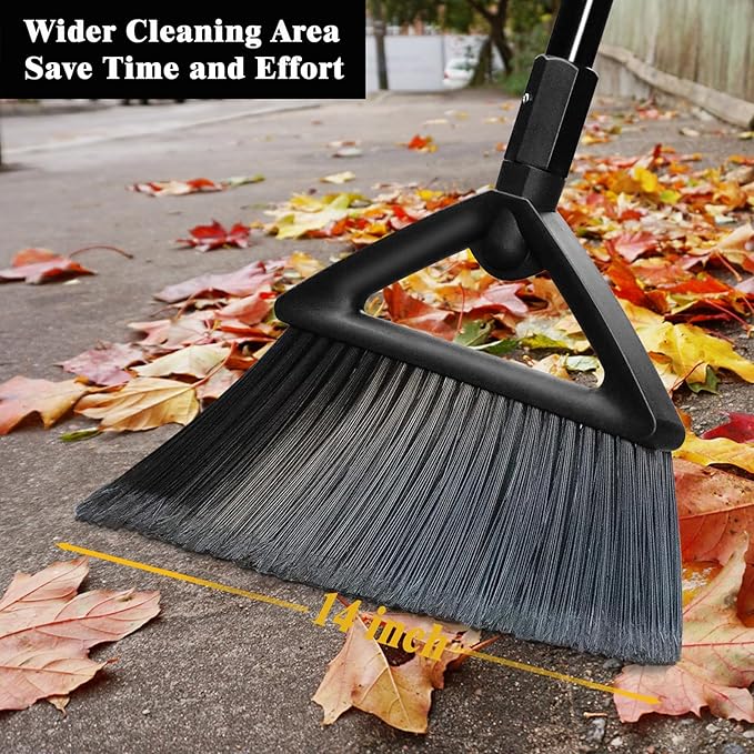 Heavy Duty Commercial Broom, 3 Pack Upgraded Angle Brooms for Sweeping Outdoor and Indoor, Perfect Black Brooms of House, Kitchen, Garage, Courtyard, Concrete