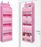 Over Door Organizer with 4 Large Capacity Pockets, Heavy Duty Hanging Organizer Storage for Closet Bathroom Nursery Bedroom Dorm, Toys Cosmetics Sundries and Baby Essentials, Pink