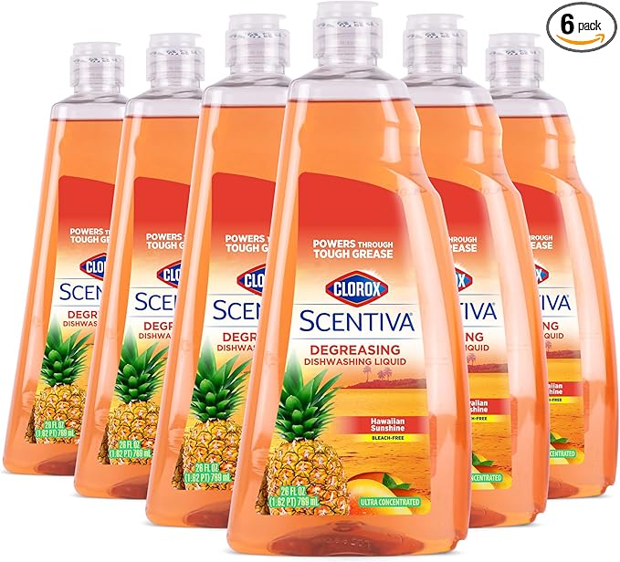 Clorox Scentiva Liquid Dish Soap, Hawaiian Sunshine Scent - Dishwashing Detergent Cuts Through Grease - A Powerful Clean You Can Trust, 26 Fl Oz - 6 Pack