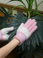 Patelai 3 Pairs Microfiber Plant Dusting Gloves Leaf Cleaning Gloves for Indoor Plants, Blinds, Furniture, House (White,Pink,Yellow,Rose Red,Medium)