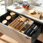 Small-Bamboo-Silverware-Drawer-Organizer, Expandable Utensil Kitchen Cutlery Tray Flatware Organization Adjustable Wood Tableware Dividers Storage (with Removable Knife Block)(Natural)