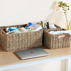 HOONEX Large Wicker Baskets for Storage, Seagrass Baskets with Dual Handles, Woven Baskets for Storage, Set of 3, Natural