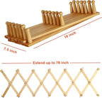 Dseap Accordian Wall Hanger: 16” High Wooden Wall Expandable Coat Rack, Hat Rack Holder, Accordion Hook for Baseball Caps, Coats, Mugs, 20 Peg Hooks, Natural