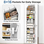 Over The Door Organizer, 8 Shelf Door Hanging Organizers with 8 Large Capacity Pockets, Back of Door Organizer Storage Hanging Shelves for Closet Bathroom Bedroom Nursery