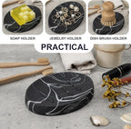 Soap Dish Bathroom Resin Marble Look Bar Soap Holder for Shower Soap Tray for Kitchen Sink 2 Pack(Marble Black)