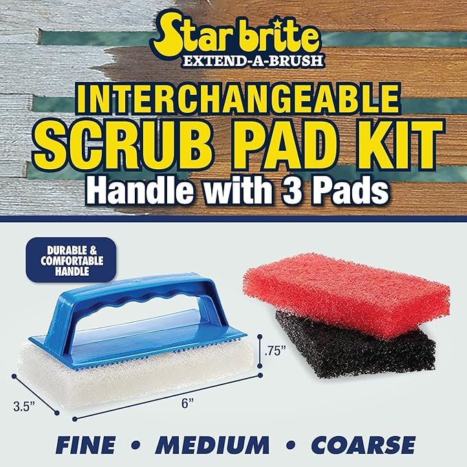 STAR BRITE Scrub Pad Kit - 3 Different Textured Scouring Pads & Interchangeable Handle (040023PW)