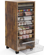 WOPITUES Plastic Storage Drawer Cart, Makeup Organizer and Storage with 10 Large Clear Drawers, Utility Wooden Rolling Cart on Wheels, for Cosmetic, Art Craft, Parts, Office Supplies, Toy, Brown