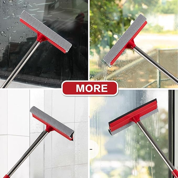 15.9" Window Squeegee for Car,2 in 1 Window Cleaner with Long Stainless Steel Handle,Sponge Car Squeegee for Gas Station, Glass,Shower,Outdoor High Window Cleaning