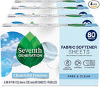 Seventh Generation Dryer Sheets Fabric Softener Free & Clear Fragrance Free 80 Sheets (Pack of 4)