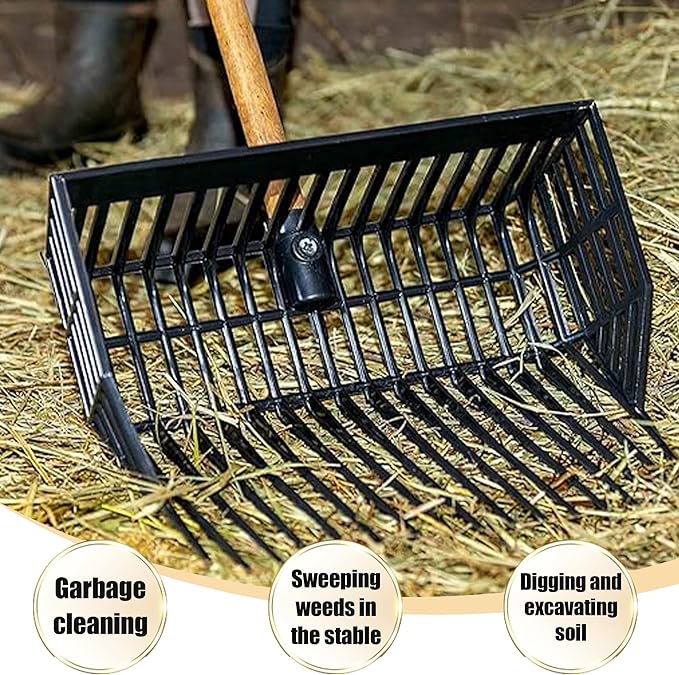 Pitch Fork Replacement Head, Metal Manure Fork for Horse, Pitchfork Head with Angled Tines for Horse Stall Poop Picking up
