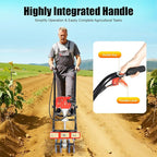 Gas Power Tiller Cultivator 52CC 2 Stroke, Gasoline Powered Garden Farmyard Tiller Air-Cooled Single Cylinder Gasoline Engine Tilling Tool, for Lawn, Field and Home