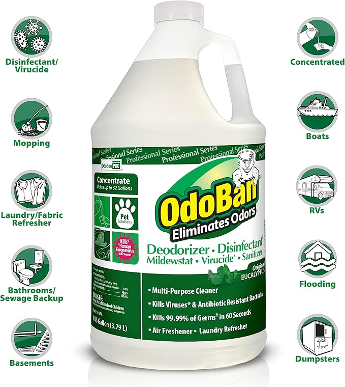 OdoBan Professional Disinfectant and Odor Eliminator Concentrate, 6-Pack, 1 Gallon Each, Original Eucalyptus Scent