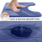 Yimobra Memory Foam Toilet Bath Mat U-Shaped, Soft and Comfortable, Super Water Absorption, Non-Slip, Thick, Machine Wash and Easier to Dry for Bathroom Commode Contour Rug, 24 X 24 Inches, Navy Blue