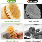SUBEKYU Bamboo Dish Scrub Brushes for Kitchen, Wooden Cleaning Scrubbers Set for Washing Cast Iron Pan/Pot, Natural Sisal Bristles, Set of 2