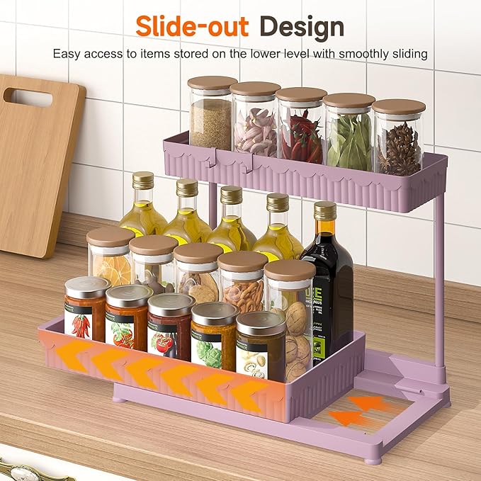 3 Pack Multi-Purpose Under Sink Organizers and Storage, 2025 L-Shaped Pull Out Cabinet Organizer for Bathroom & Kitchen, Under Cabinet Organizer with Hooks Hanging Cup, Pink, Elevated