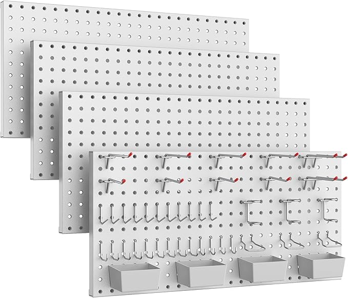 48PCS Metal Pegboard Kit – 12"x24" Tool Storage Wall Organizer Pegboard with Hooks and Bins for Garage, Workshop, Kitchen, Office, and Craft Room (Gray)