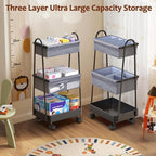 3 Tier Rolling Cart - Baby Diaper Caddy Organizer, 3 Tier Utility Cart Newborn Baby Nursery Essentials, Large Capacity, Easy to Assemble, Storage for Bedroom, Changing Table & Crib