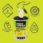Tub O’ Towels TW75 Heavy-Duty 10" x 12" Size Multi-Surface Cleaning Wipes, Dual Texture, 75 Count Per Canister, 6 Pack