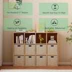 12-Cube Storage Shelf Bookcase - Wooden 3-Tier Floor Standing Open Bookshelf for Home and Office, Display Cabinet, Oak