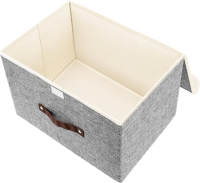 TYEERS Foldable Storage Boxes with Lids 5 Pack Fabric Storage Bins with Lids, Closet Organizers for Clothes Storage, Room Organization, Office Storage, Toys - Gray