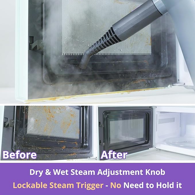 Steam Cleaner Handheld: 1200W Fast 10-Sec Heat-Up-750mL (25oz) Tank-No Cooling-Refill Anytime-Lockable Steam Trigger-14-Piece Kit Hand Held Steamer for Home Car Grout Tile Cleaning Green