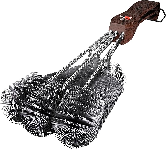 Kona 360 Clean Grill Brush - 18 inch Best BBQ Grill Brush - Wood Grain Designer Handle - Stainless Steel 3-in-1 Grill Cleaner Provides Effortless Cleaning
