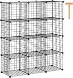 C&AHOME Wire Cube Storage, 12-Cube Storage Organizer Metal, C Grids Storage Bins Shelving, Modular Bookshelf Shelf, Closet Cabinet Ideal for Bedroom, Office 36.6”L x 12.4”W 48.4”H Black