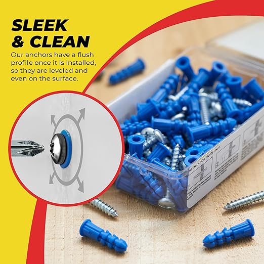 Qualihome Ribbed Plastic Drywall Anchor Kit, Wall Anchors and Screws for Drywall Includes Anchors, & Screws, Mounting Tolls for Decor, Furniture, Shelving (50 Pack, Size: 10-12 x 1")