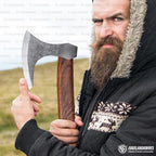 Bearded Viking Axe With Sheath - 16 Inches, Heavy Duty Damascus Head With Durable Rose Wood Handle for Men (EL20)
