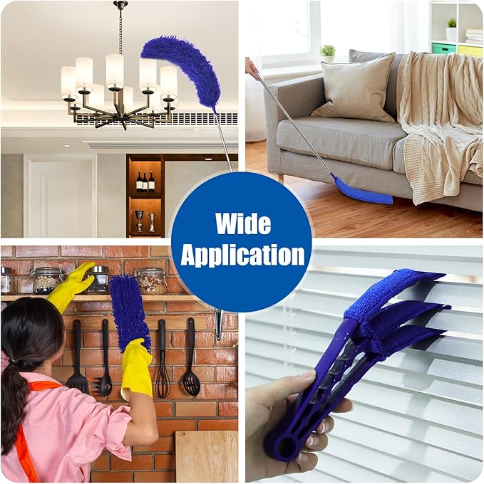 9PCS Dusters for Cleaning,Extendable Microfiber Duster with Extension Pole Up to 100'',Bendable Washable and Reusable Dusters Kit for Ceiling Fans, Blinds, High Ceilings, Furniture,Cars