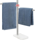 Hand Towel Holder, F-Shape Hand Towel Stand with Marble Base, Stainless Steel Swivel Hand Towel Rack Standing Towel Bar for Bathroom Kitchen Countertop, 2 Arms (Brushed Nickel)
