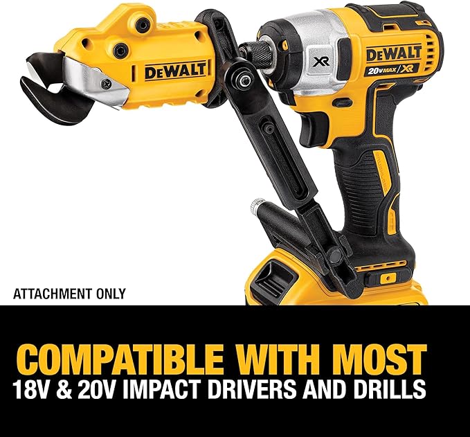 DEWALT Metal Shear/Cutter Drill Attachment, Impact Ready, 360 Degree Pivoting Head, Cuts 18GA Material (DWASHRIR)(Yellow, Black)