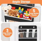 WISELIFE Over the Door Organizer - 6 Shelves Detachable Hanging Bedroom Storage Solution with 5 Large Pockets and 3 PVC Pockets for Dorm Bathroom, Pantry Nursery Baby Essentials (Black)