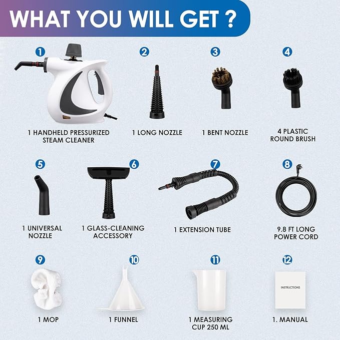 Handheld Steam Cleaner with 14-Piece Accessory Set, Steam Cleaner for Home Use, Portable Steamer for Cleaning Car Upholstery Tile Grout Home
