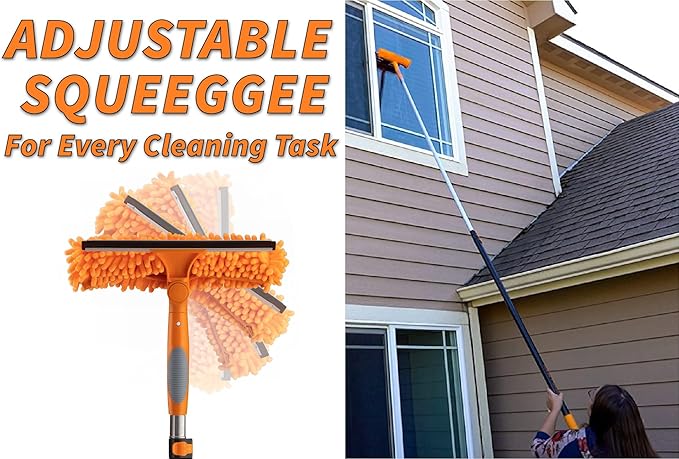 30 Foot High Reach Duster Kit with 5-24 ft Extension Pole // High Ceiling Dusting and Window Cleaning Kit with Telescopic Pole // Window Washer & Squeegee, Cobweb Duster, Fan Blade and Feather Duster
