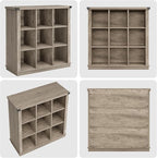 GarveeHome 9 Cube Storage Organizer Bookshelf, 4 Tier Farmhouse Horizontal Bookcase, 37.4 Inch Wood Storage Bookcase for Entryway, Long Low Bookshelves for Living Room-Grey